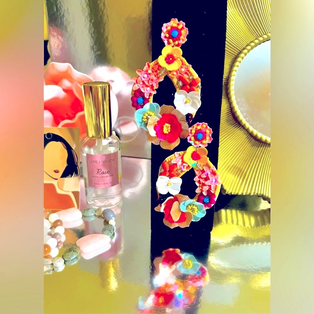 Boutique Handmade beautiful and colorful floral earrings -measure 3’3/10in long
